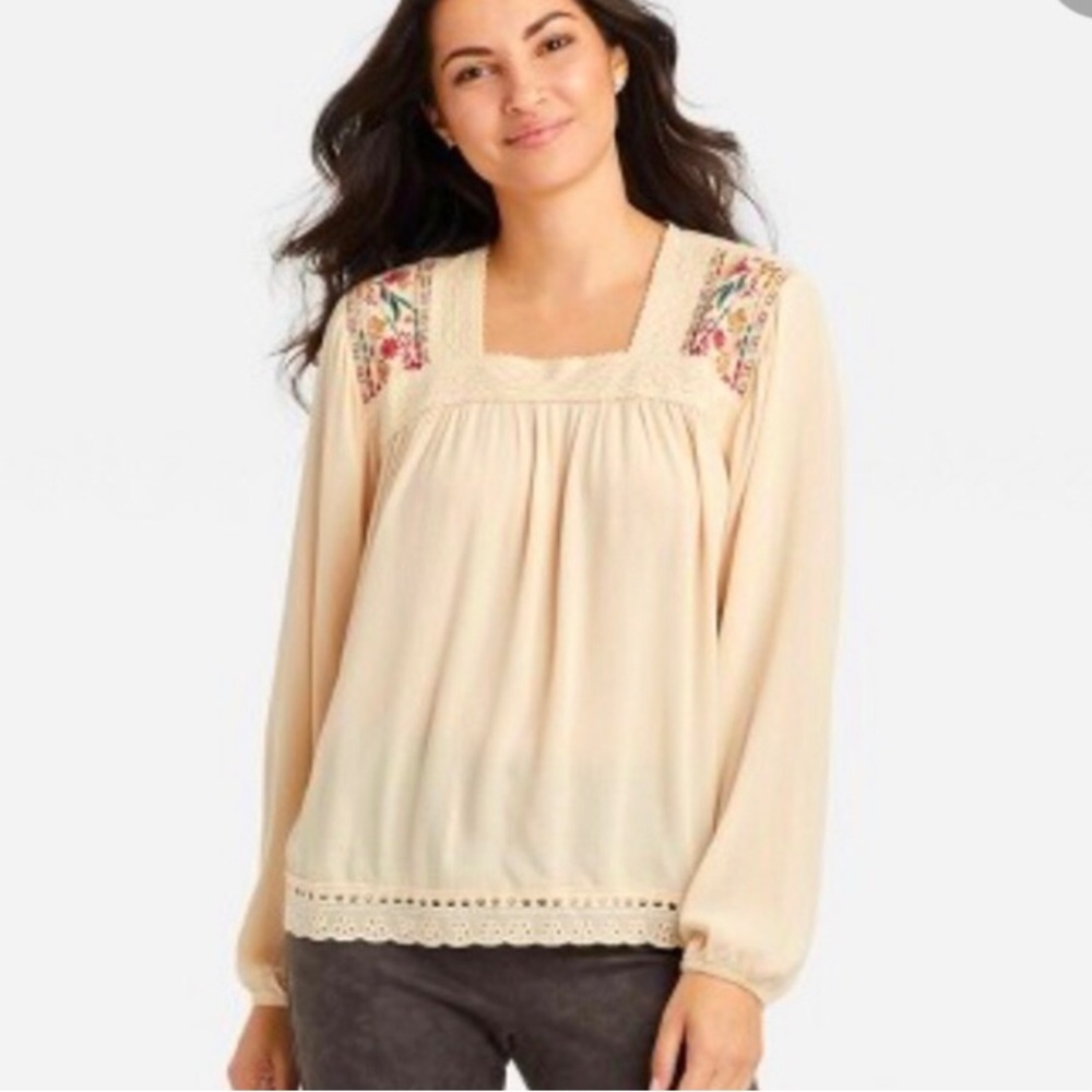 Knox Rose Boho Embroidered Long Sleeve Top